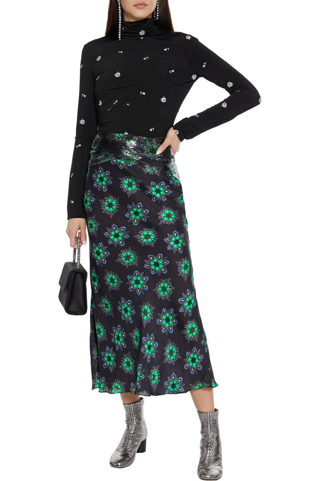 RABANNE Metallic embroidered stretch-knit turtleneck top