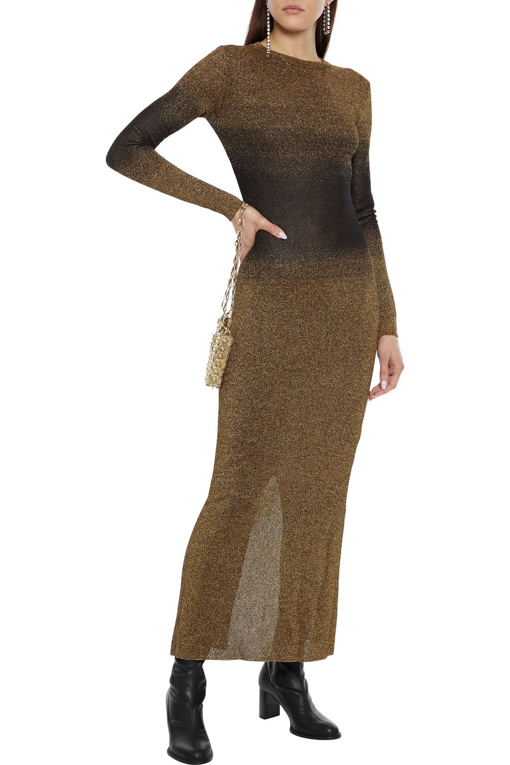 RABANNE Metallic dégradé knitted maxi dress
