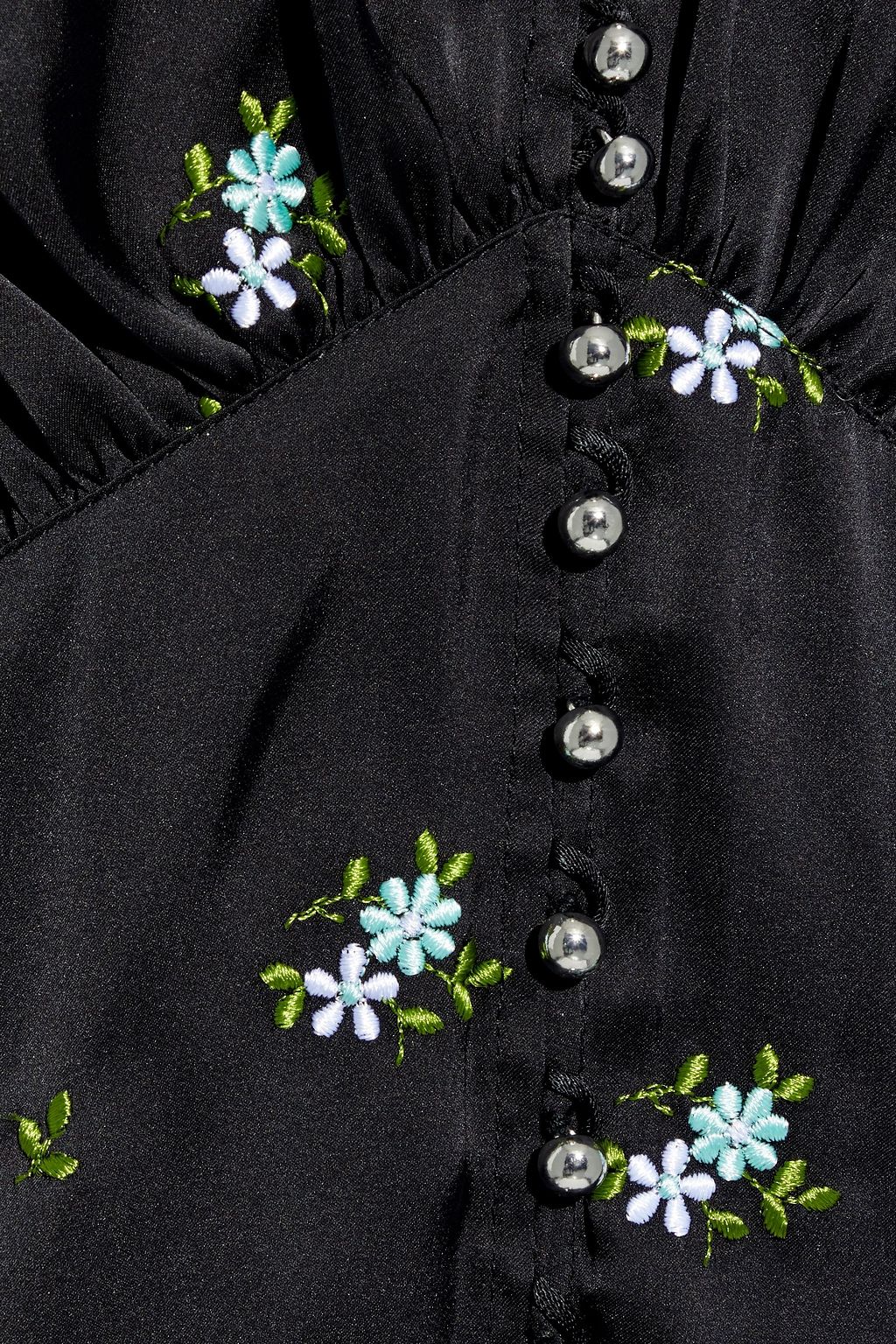 RABANNE Gathered embroidered satin top