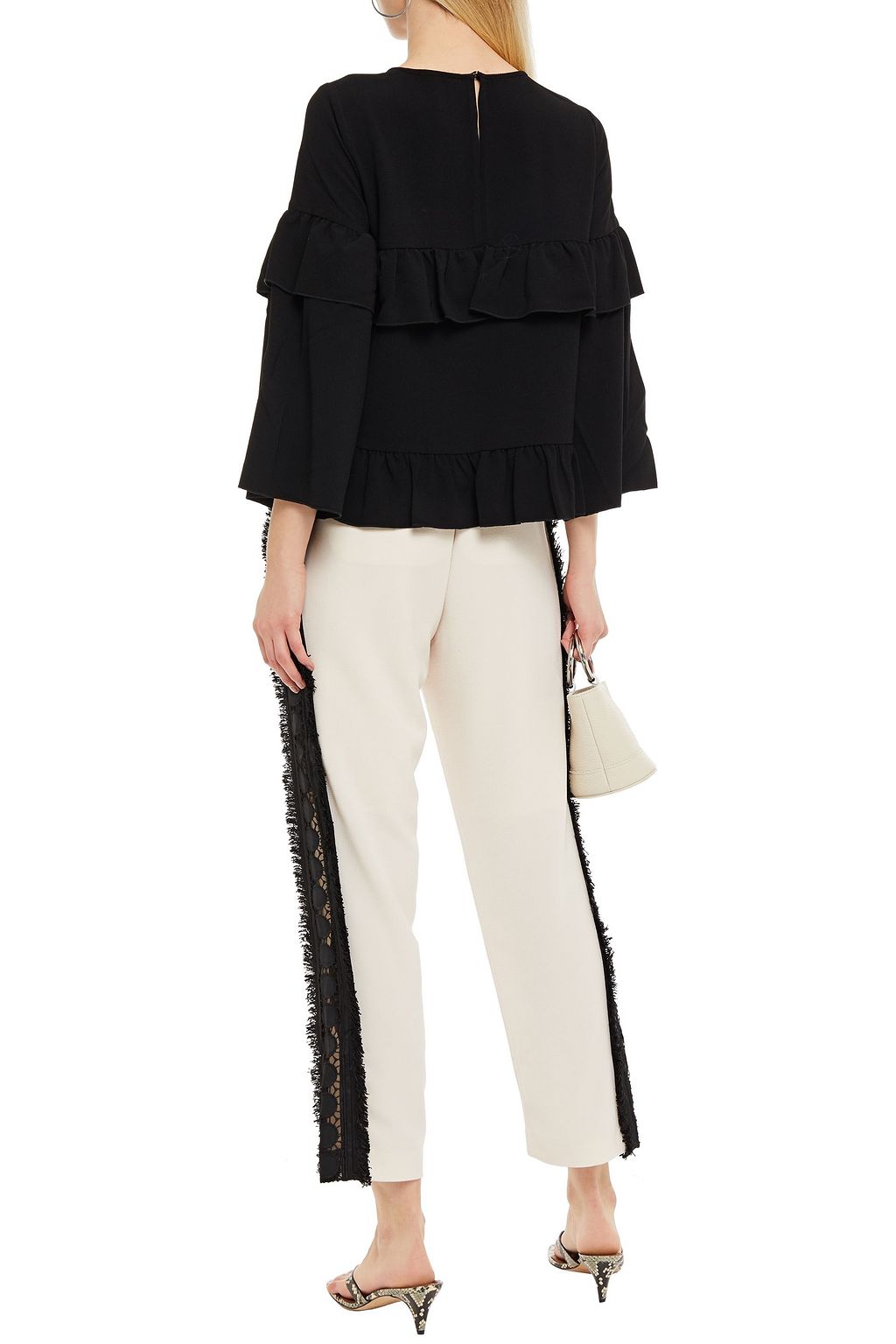 HOFMANN COPENHAGEN Gemma guipure lace-trimmed fringed crepe tapered pants