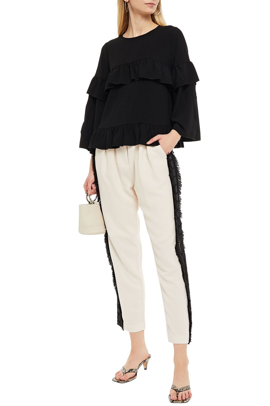 HOFMANN COPENHAGEN Gemma guipure lace-trimmed fringed crepe tapered pants
