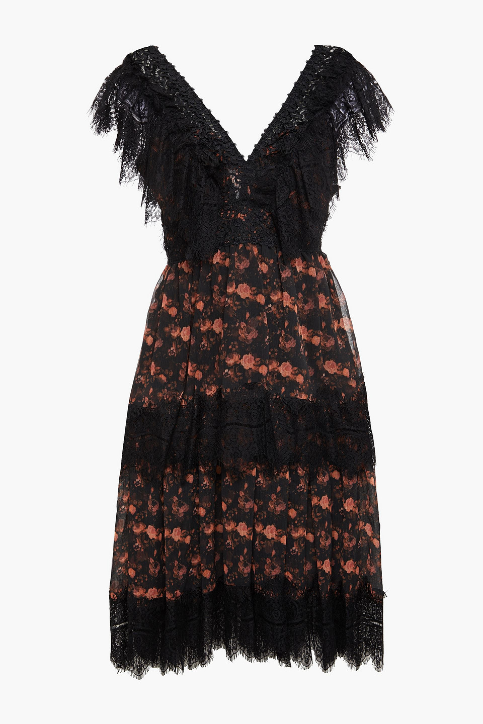 Charo Ruiz Ibiza Woman Paneled Floral-print Cotton-blend Georgette And Corded Lace Dress Black Size S