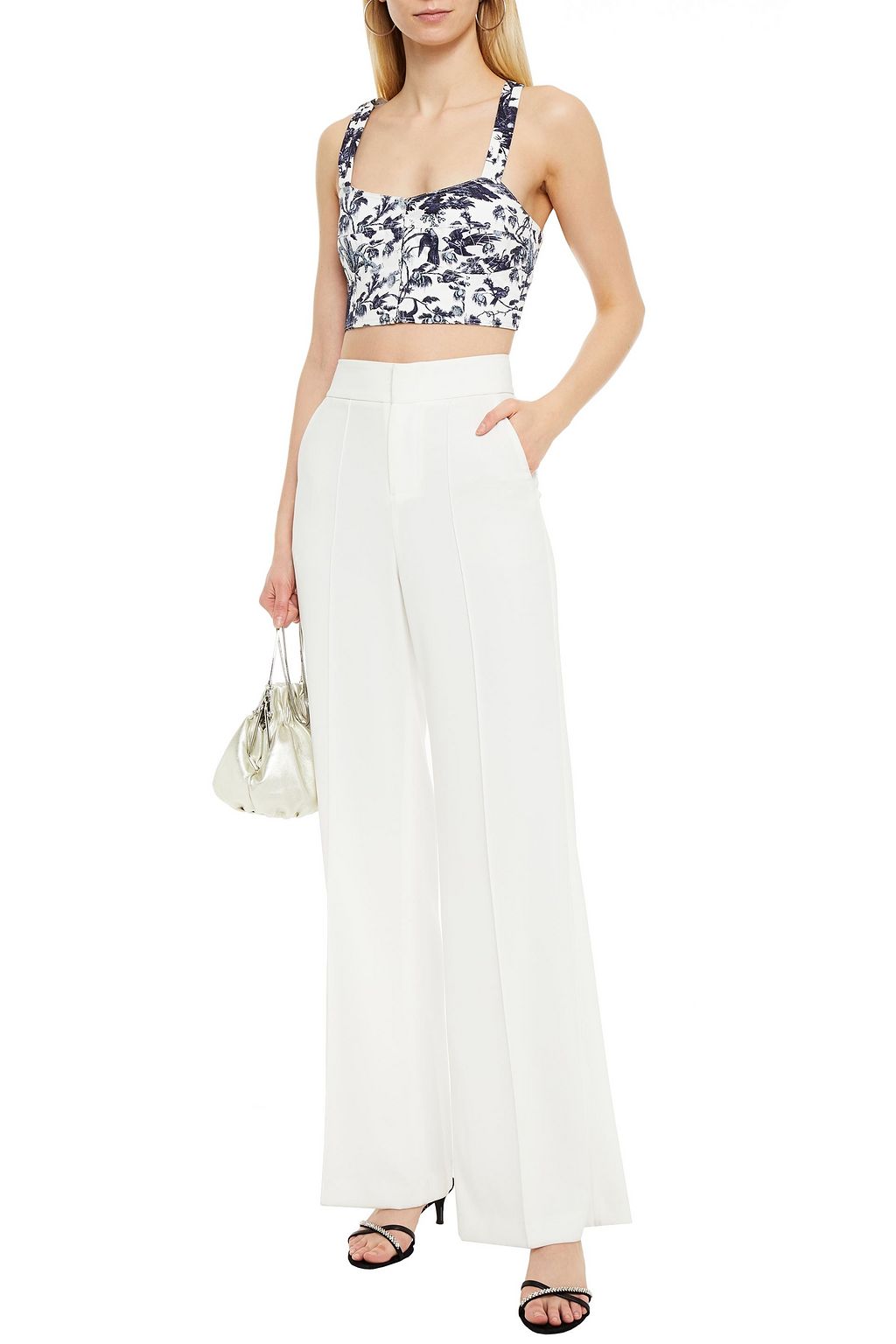 ERDEM Abril printed cotton-twill bustier top