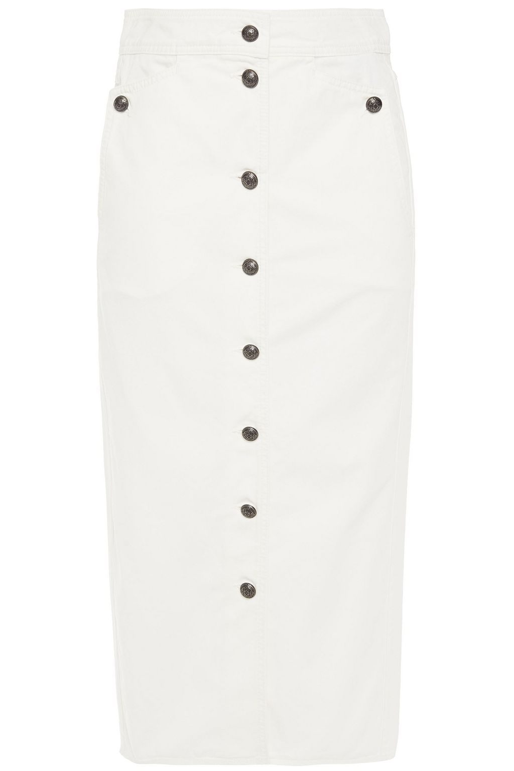 ecru denim midi skirt