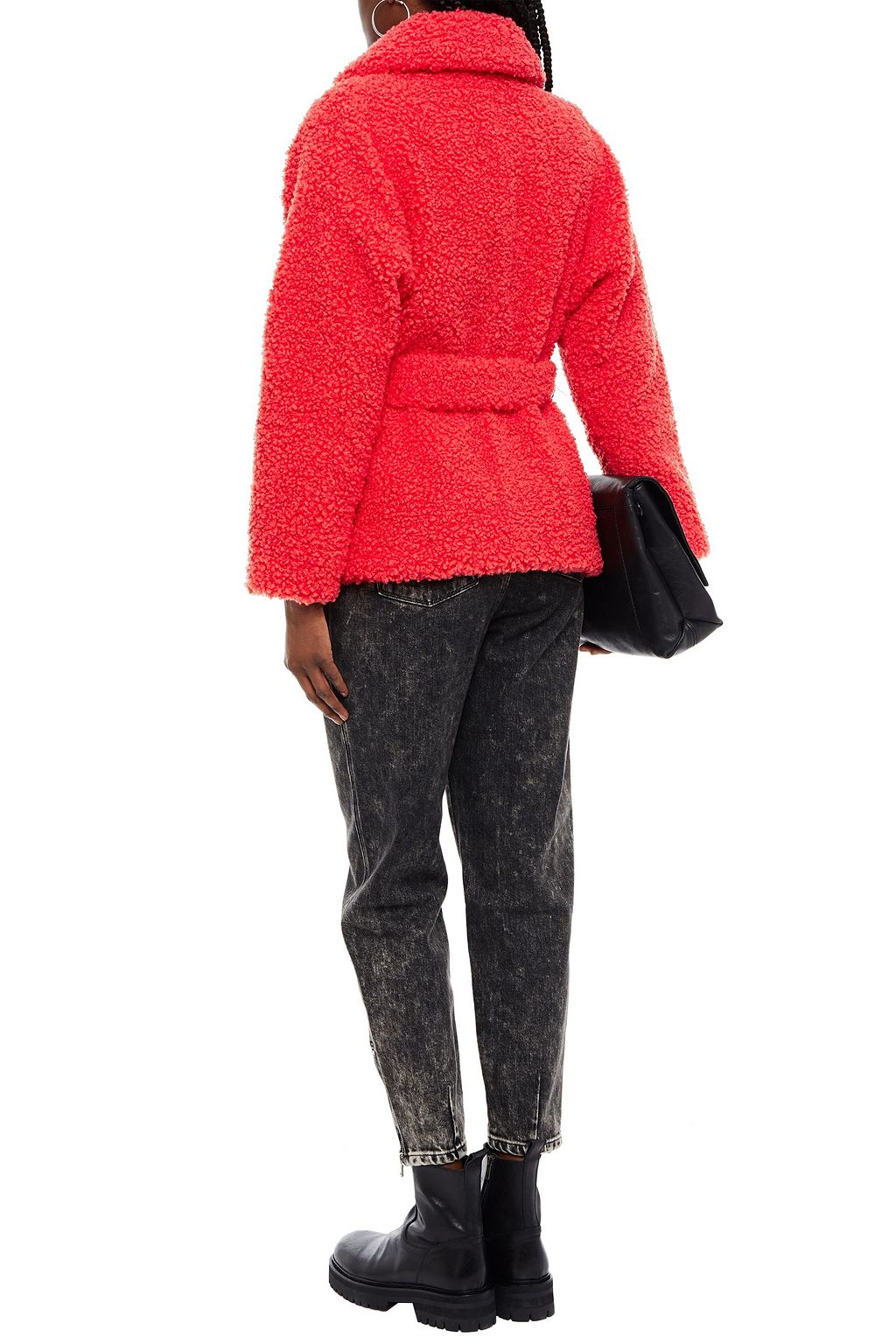 STAND STUDIO Tiffany double-breasted belted faux shearling jacket