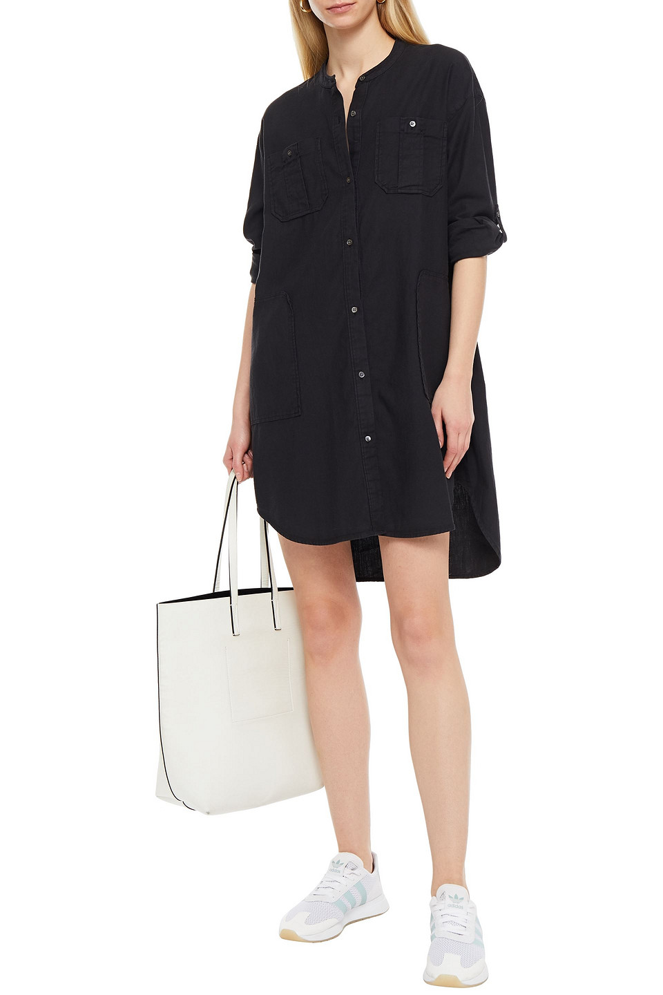 James Perse Cotton-twill Mini Shirt Dress In Black