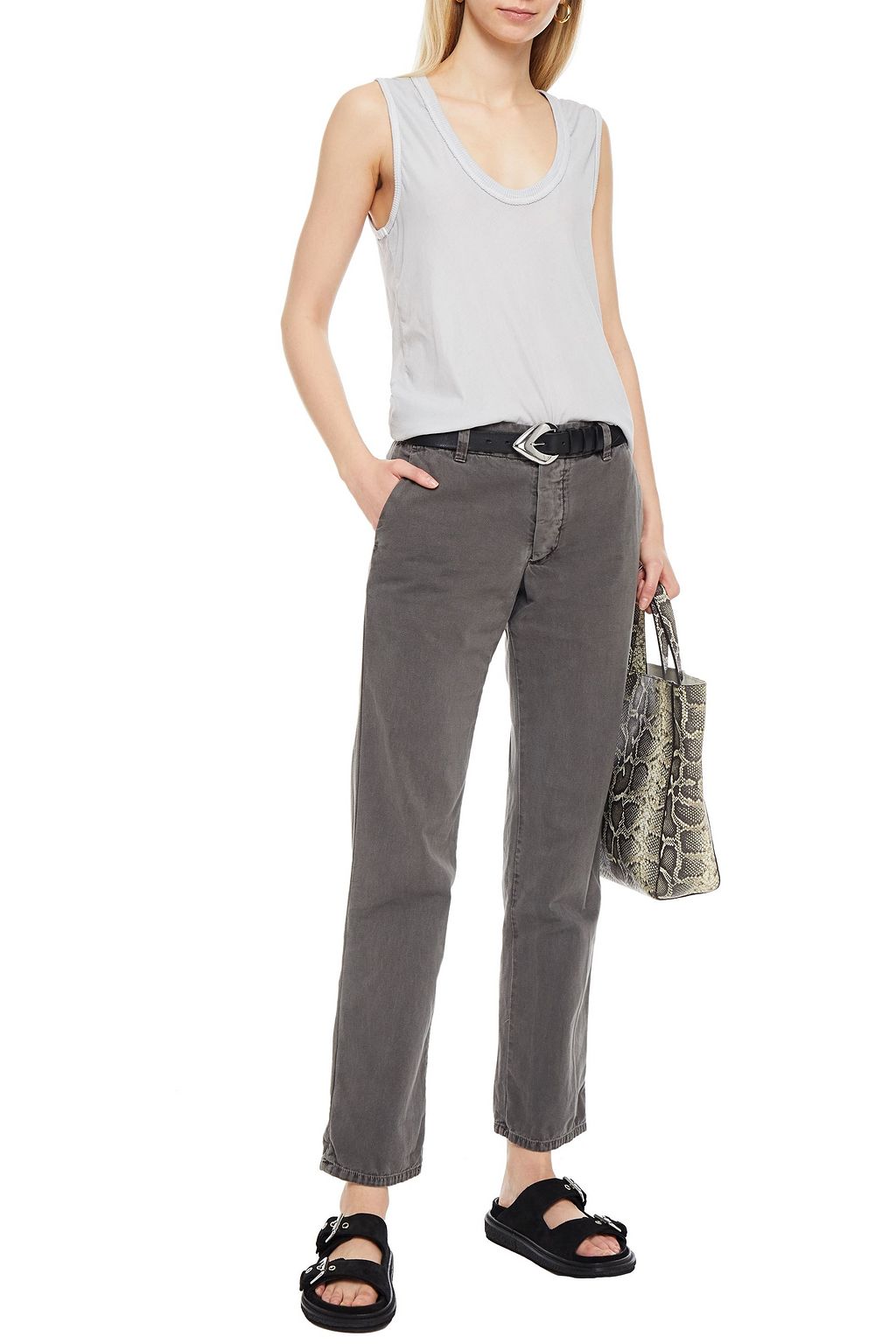 JAMES PERSE Cropped cotton and cashmere-blend twill straight-leg pants