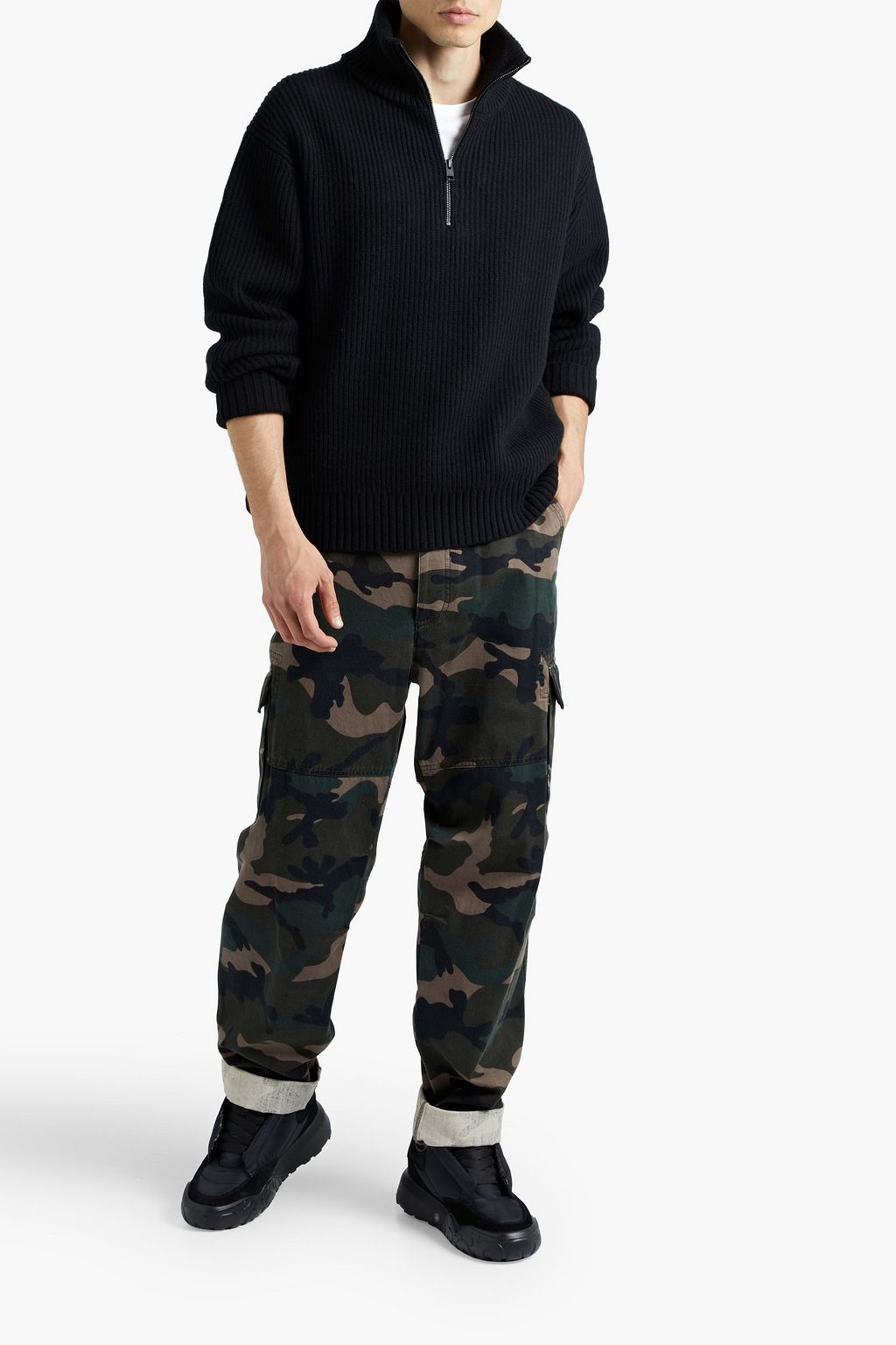 FRAME The Essential ribbed wool half-zip sweater