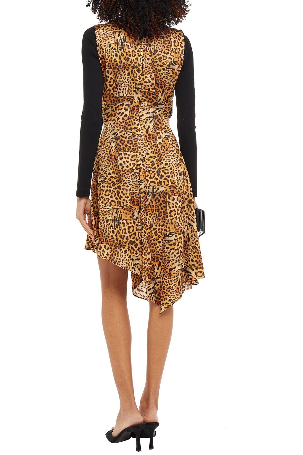 JUST CAVALLI Asymmetric jersey-paneled leopard-print satin-crepe dress