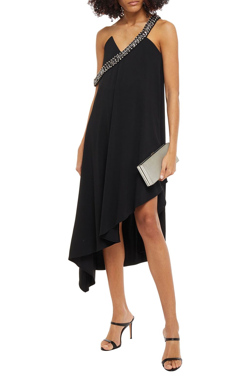 JUST CAVALLI One-shoulder embellished stretch-crepe dress