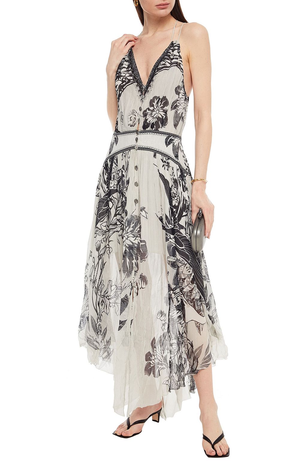 CAMILLA Silver Linings embellished printed silk-georgette midi dress