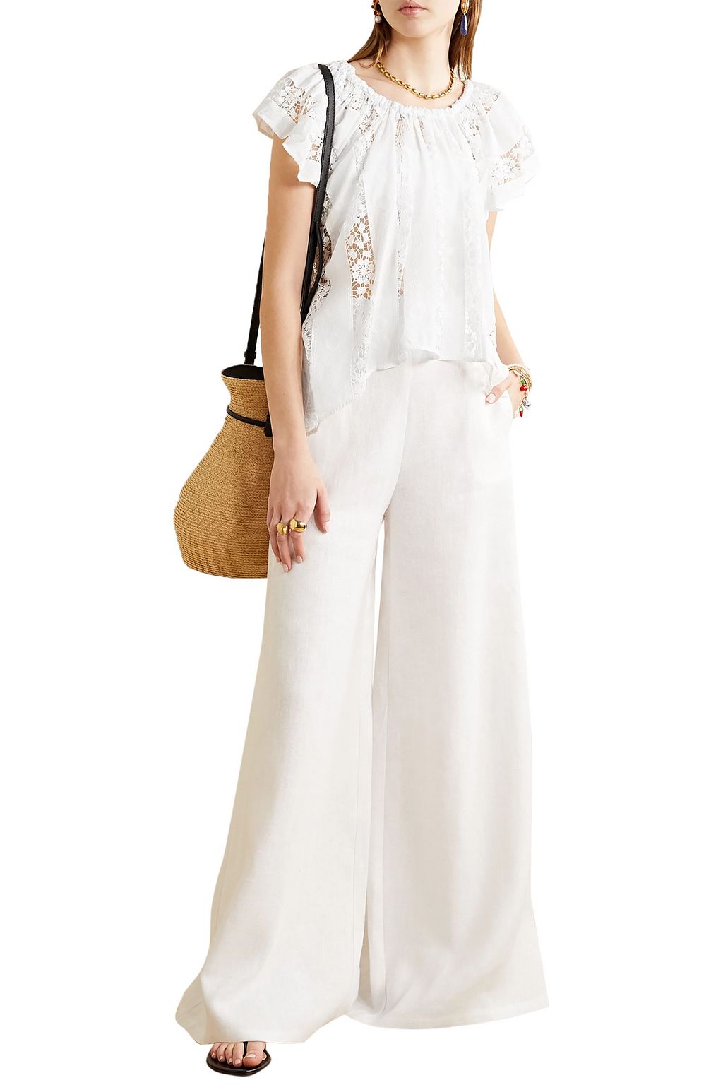 MIGUELINA Marisol crochet-trimmed embroidered cotton-voile top