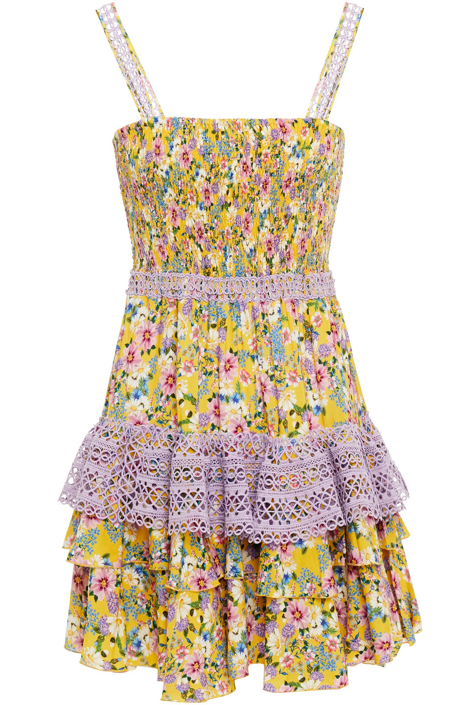 Charo Ruiz Ibiza Woman Crocheted Lace-trimmed Floral-print Voile Mini Dress Yellow Size L