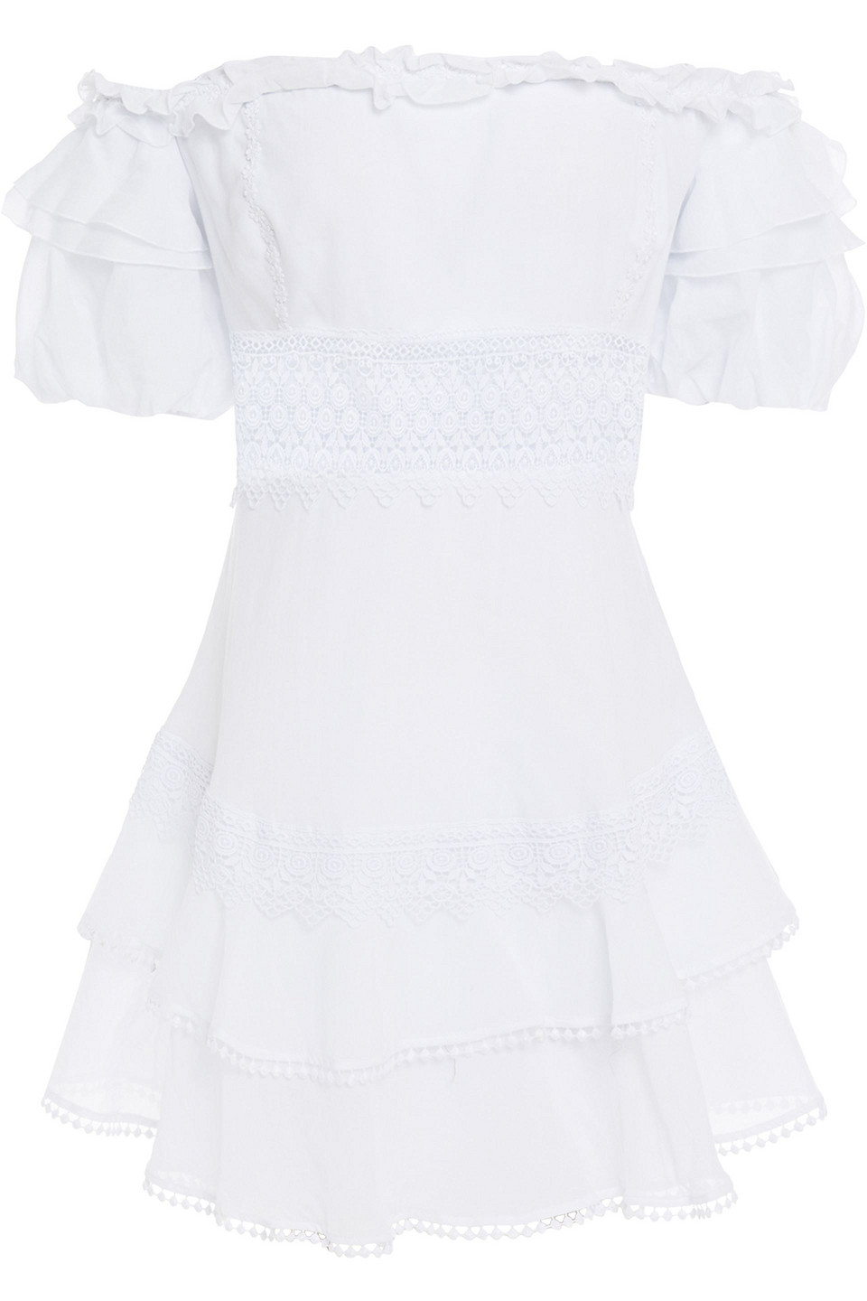Charo Ruiz Ibiza Woman Marla Off-the Shoulder Crocheted Lace-trimmed Cotton-blend Voile Mini Dress White Size XS