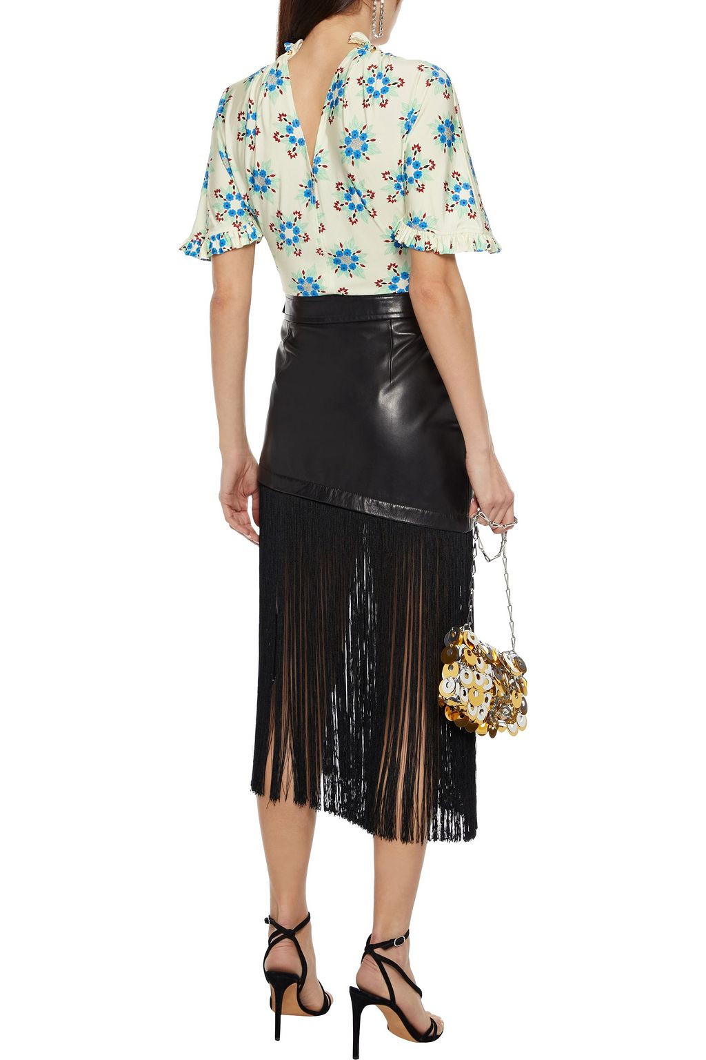RABANNE Bead-embellished floral-print stretch-jersey top