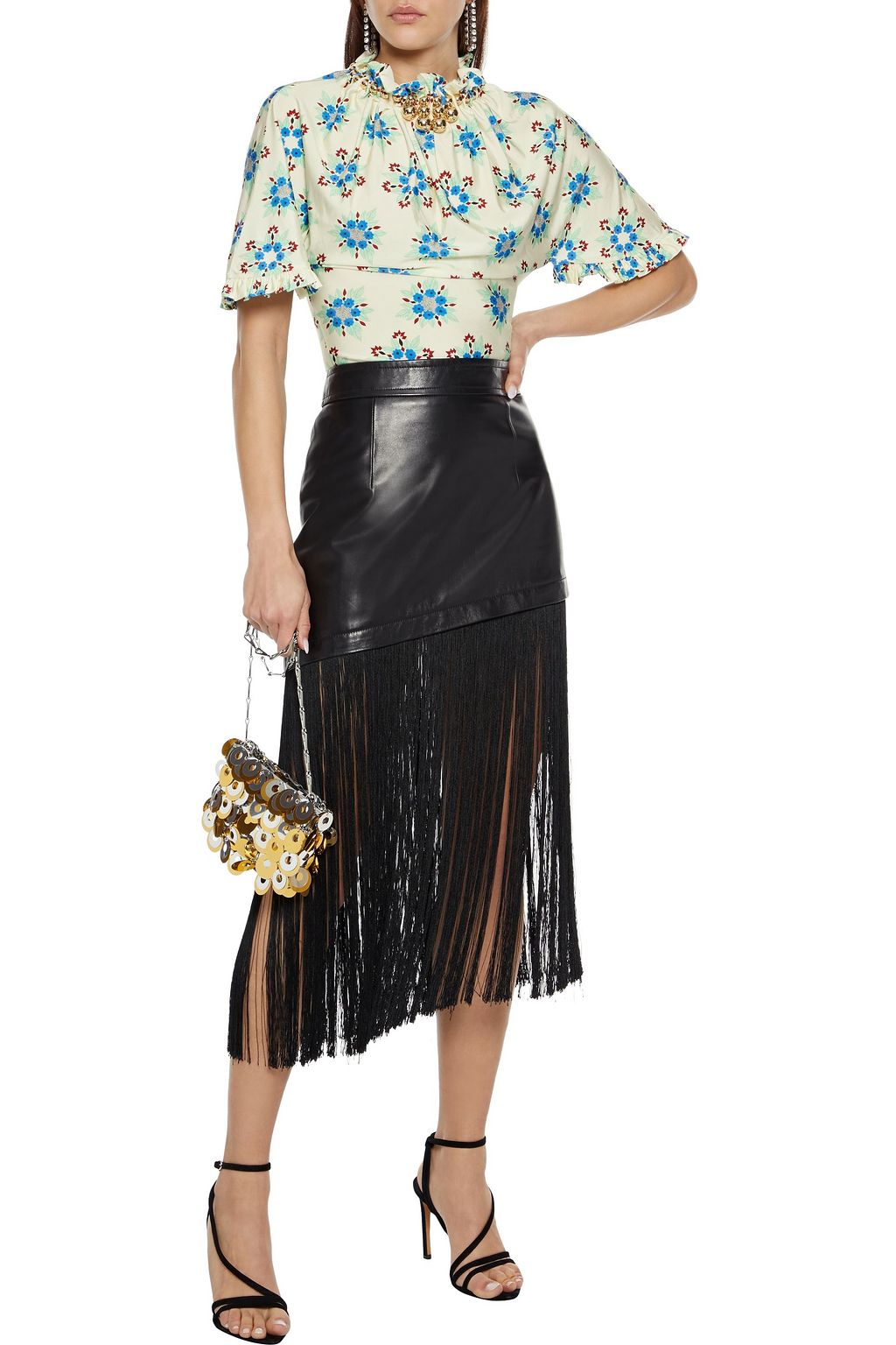 RABANNE Bead-embellished floral-print stretch-jersey top