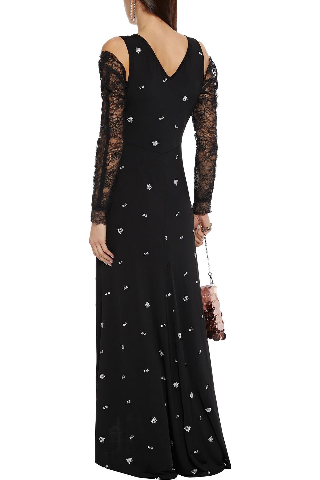 RABANNE Metallic embroidered stretch-knit maxi dress