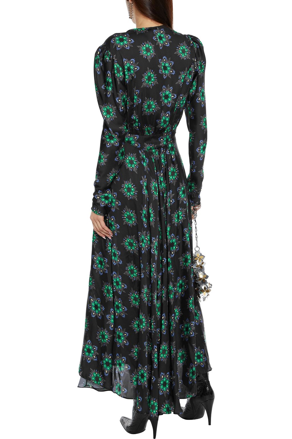 RABANNE Gathered floral-print crepe de chine maxi dress