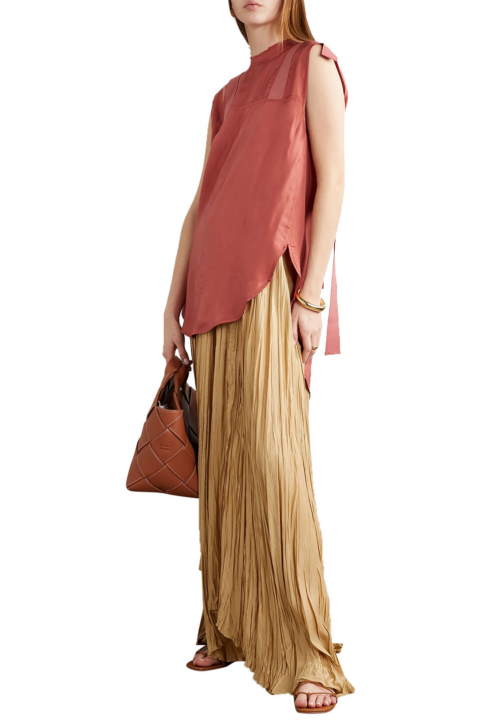 Lee Mathews Edie Grosgrain-trimmed Satin-twill Top In Brown