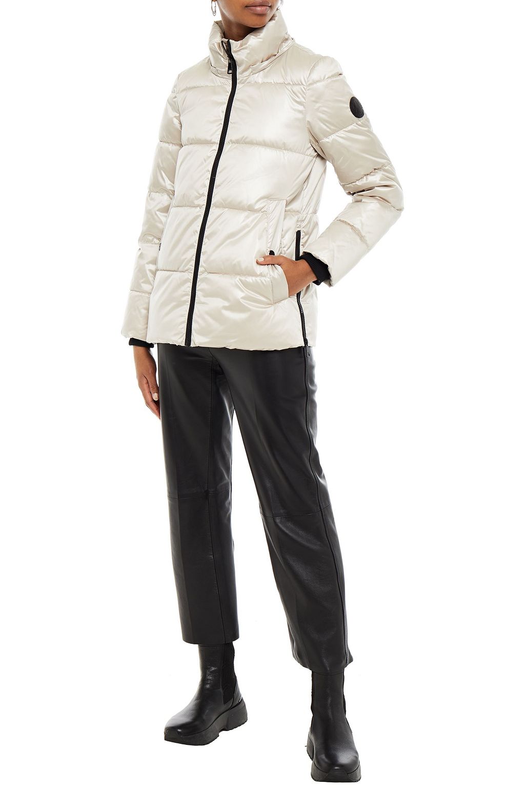 DKNY Faux fur-trimmed quilted shell hooded jacket