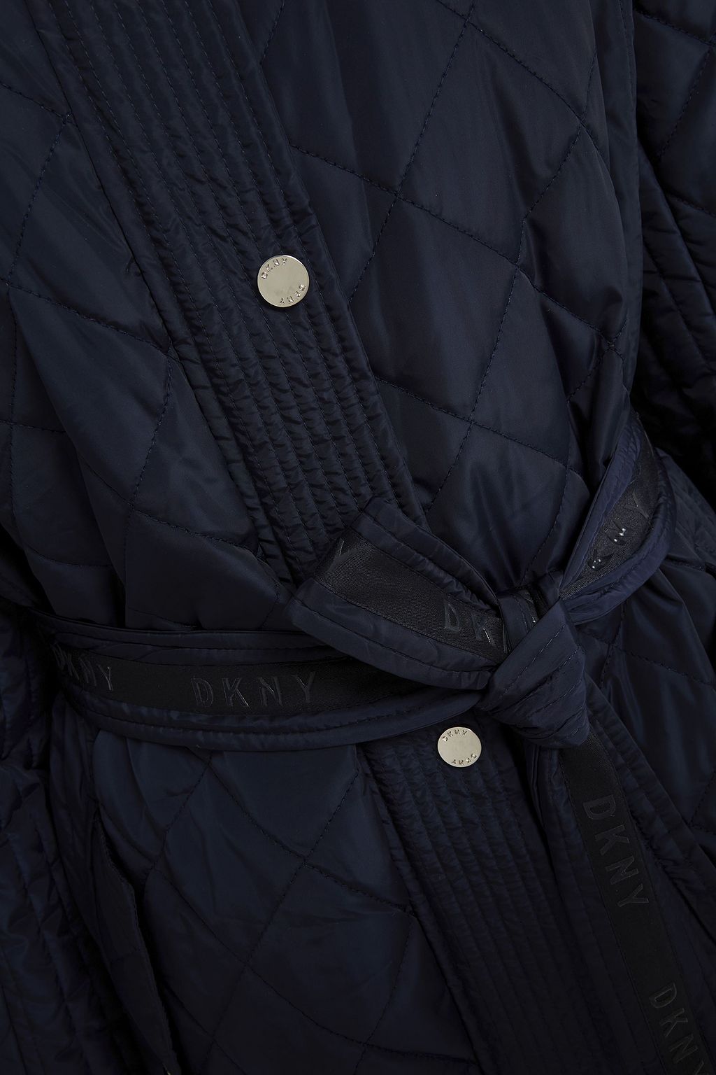 DKNY Belted quilted shell hooded coat