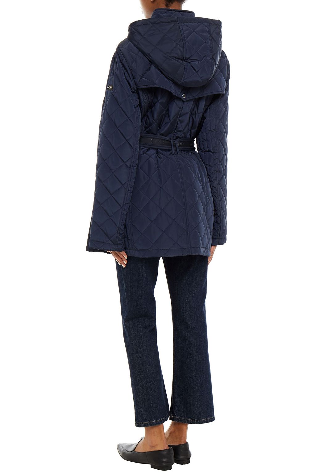 DKNY Belted quilted shell hooded coat