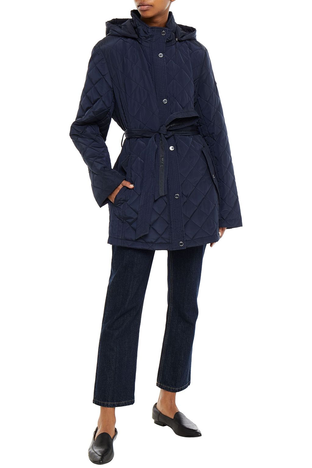 DKNY Belted quilted shell hooded coat