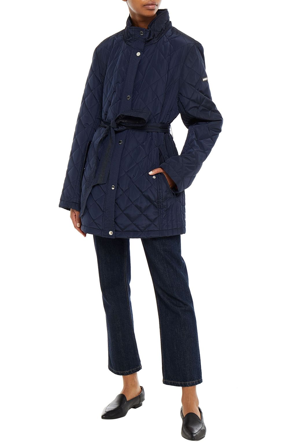 DKNY Belted quilted shell hooded coat