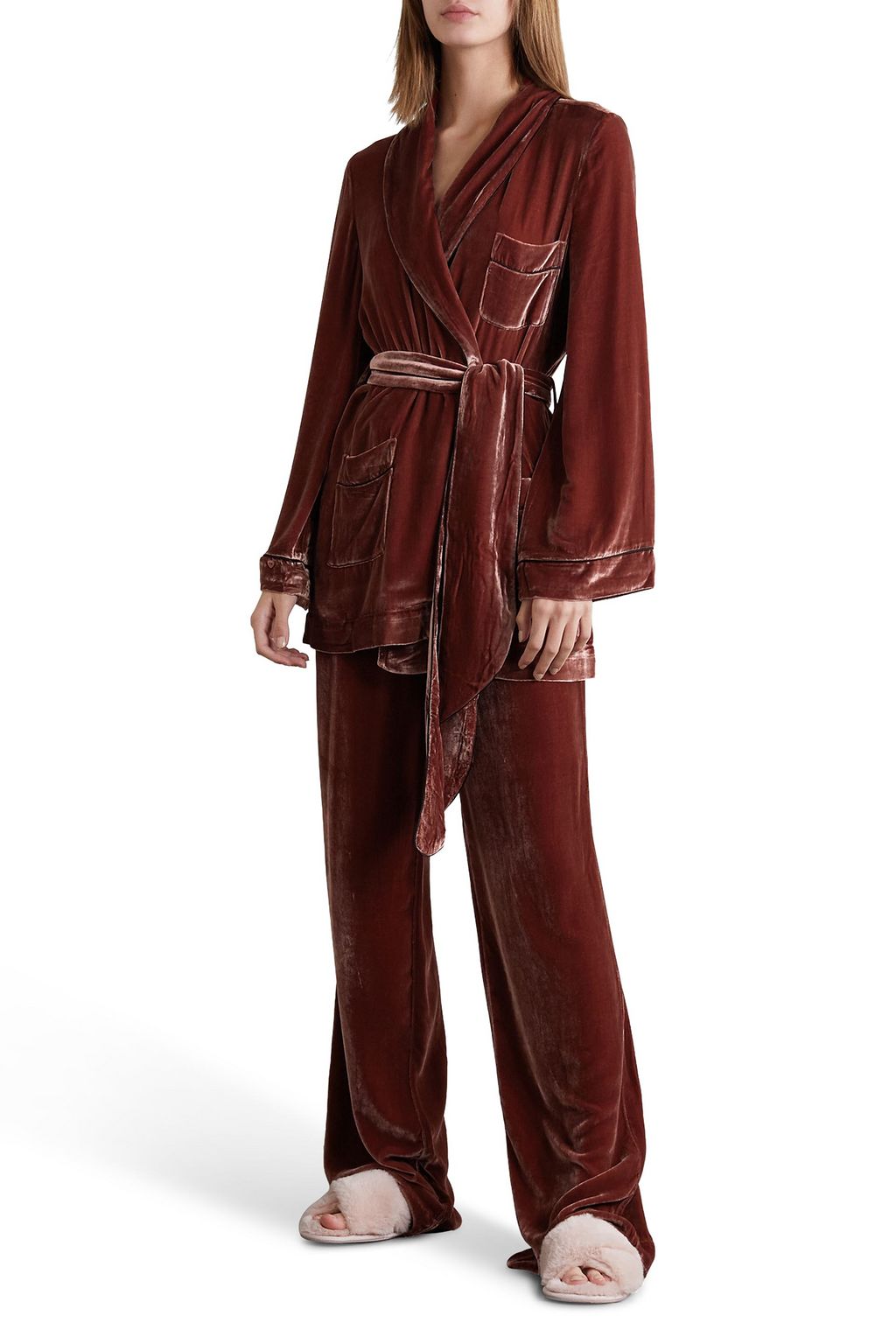SLEEPING WITH JACQUES Pyjama-Hose aus Samt mit Paspeln