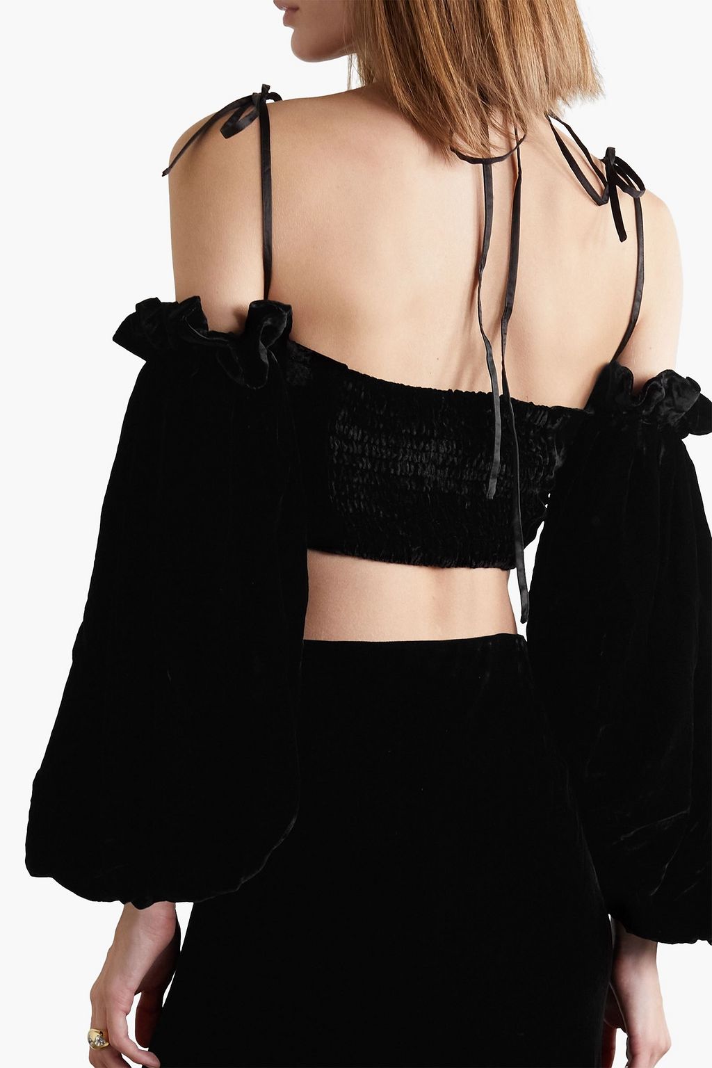 SLEEPING WITH JACQUES Bronte cropped ruched velvet halterneck top