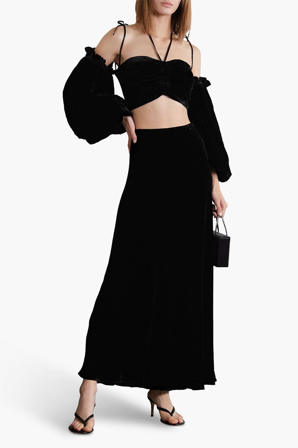 SLEEPING WITH JACQUES Bronte cropped ruched velvet halterneck top