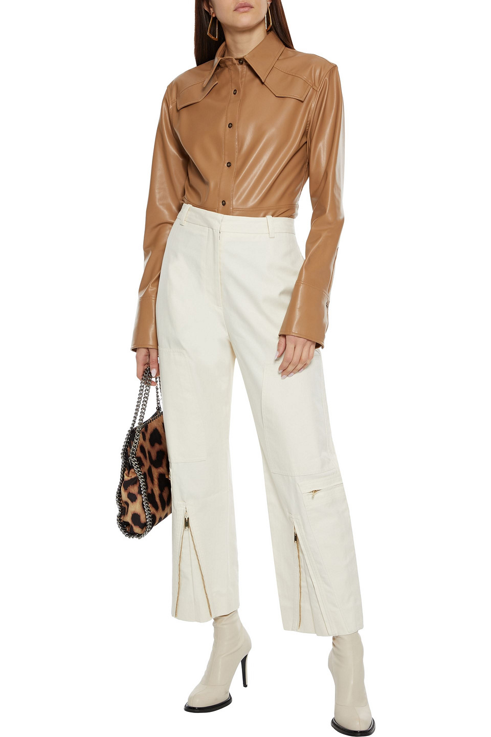 Stella Mccartney Jaylyn Herringbone Cotton-blend Straight-leg Trousers In Ivory