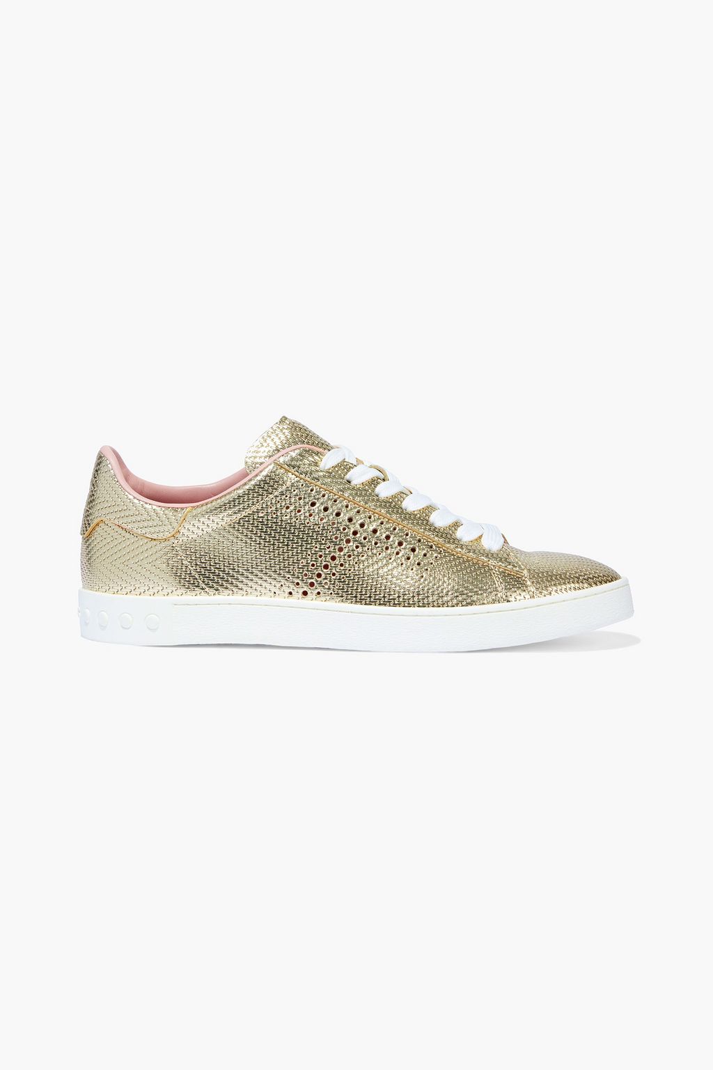 Gold Perforated embossed metallic leather sneakers | Sale up to 70% off |  THE OUTNET | TOD'S | THE OUTNET