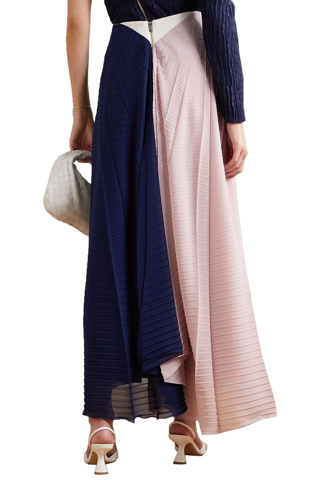 ROLAND MOURET Orvana pleated color-block georgette and crepe maxi skirt