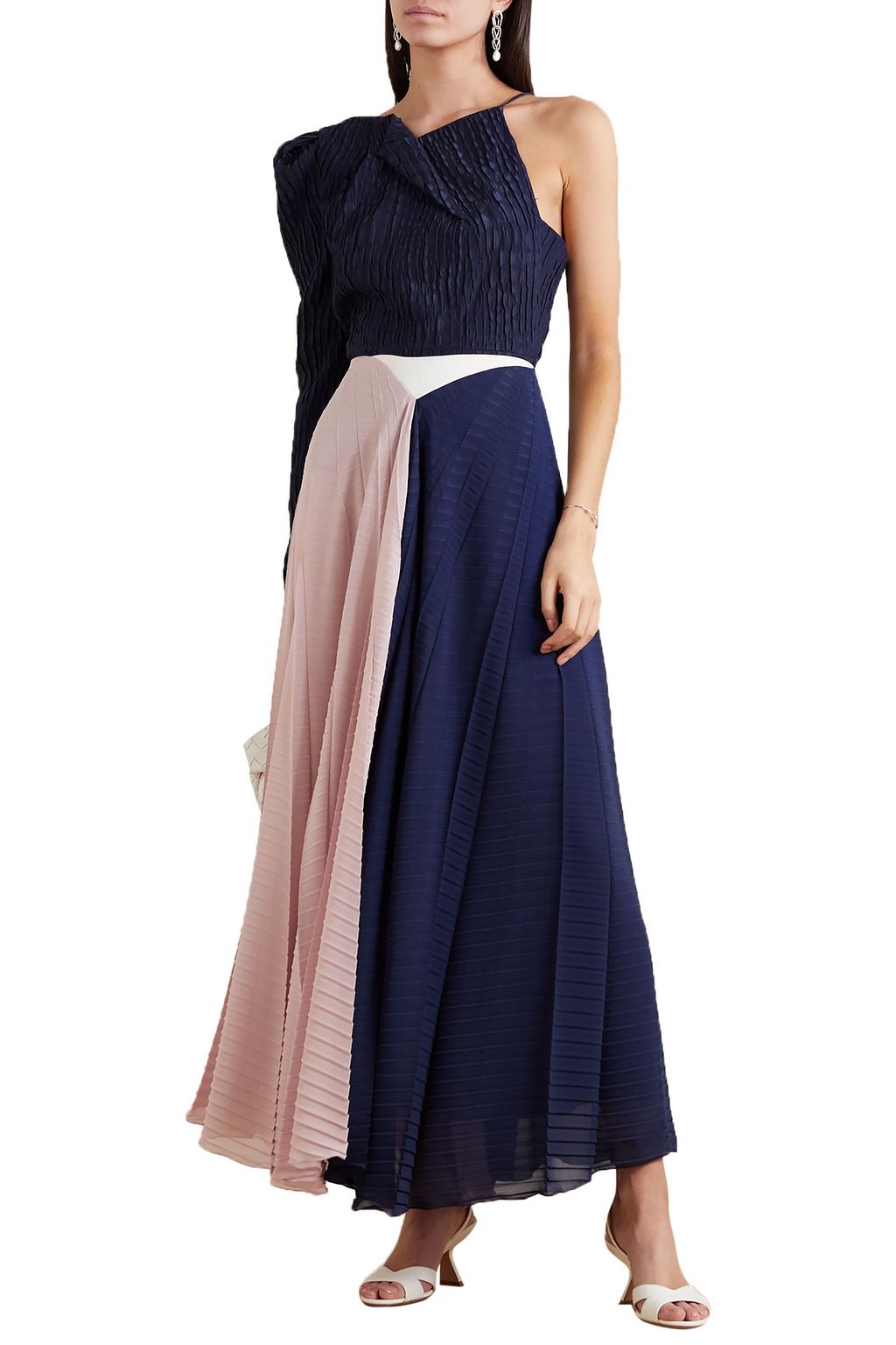 ROLAND MOURET Orvana pleated color-block georgette and crepe maxi skirt