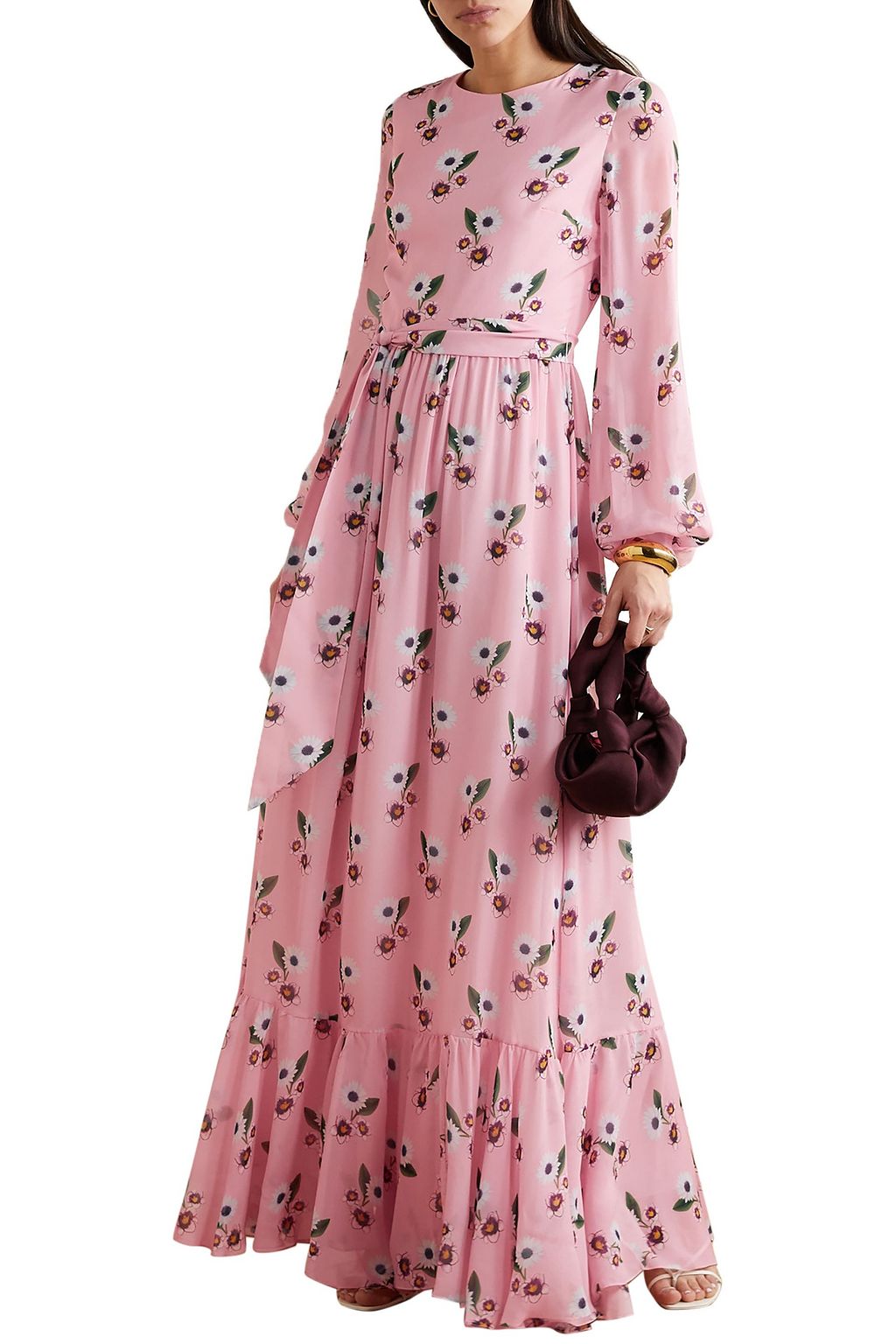 BORGO DE NOR Belted floral-print silk-georgette maxi dress