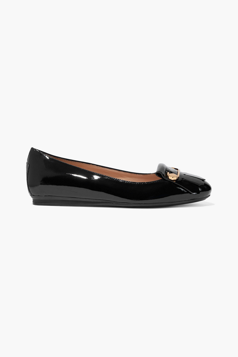 TOD'S FRINGED EMBELLISHED PATENT-LEATHER BALLET FLATS