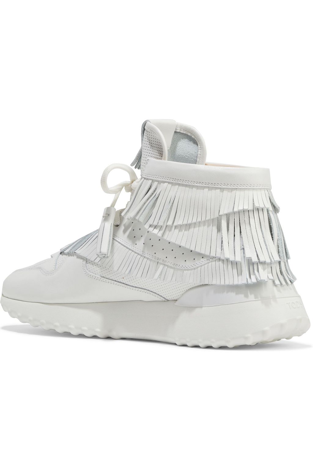 TOD'S Fringed perforated leather high-top sneakers
