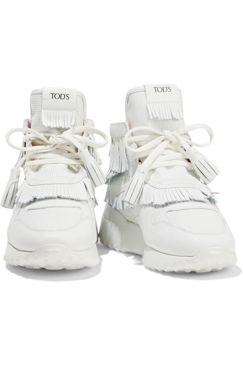 TOD'S Fringed perforated leather high-top sneakers