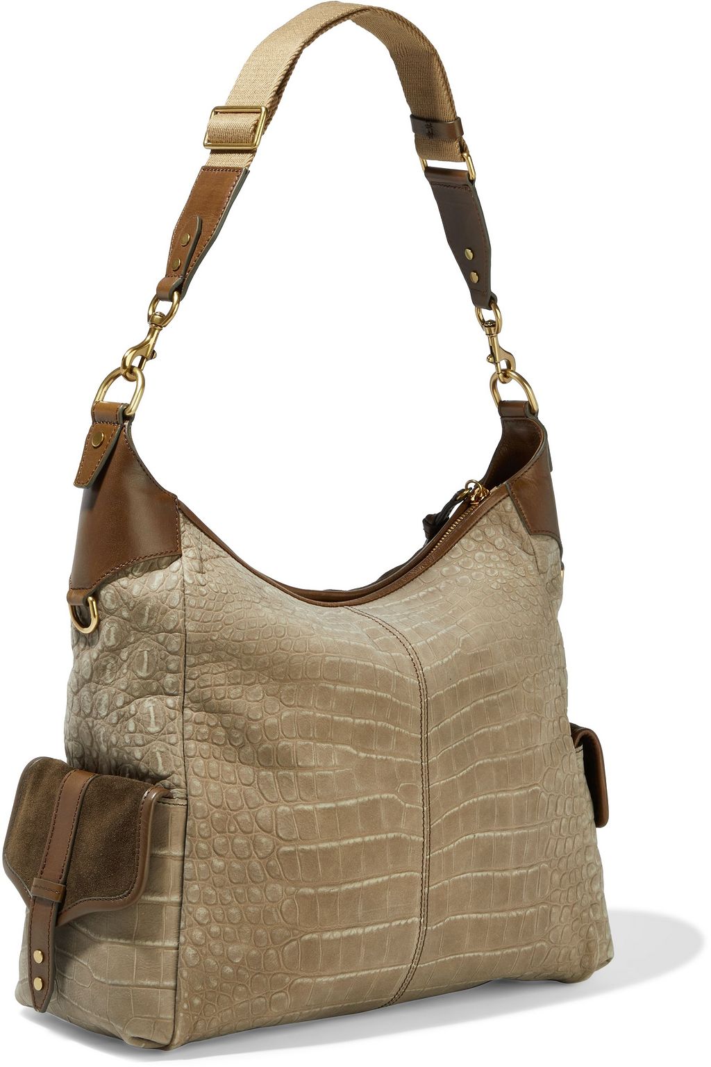 ISABEL MARANT Baroudeur croc-effect leather and suede shoulder bag