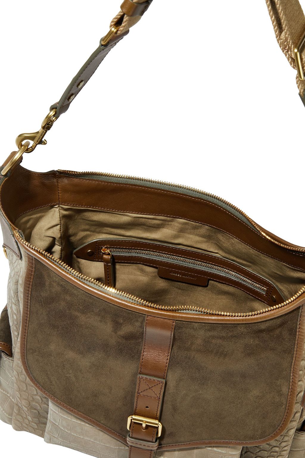 ISABEL MARANT Baroudeur croc-effect leather and suede shoulder bag