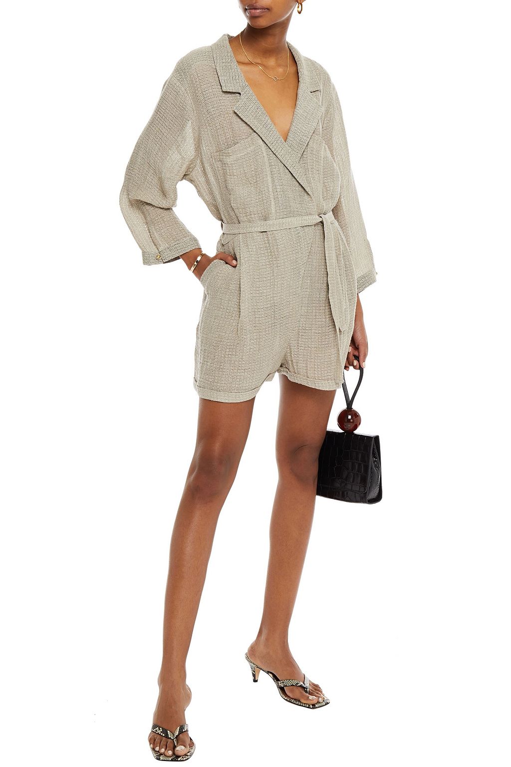 LE KASHA Belted linen playsuit