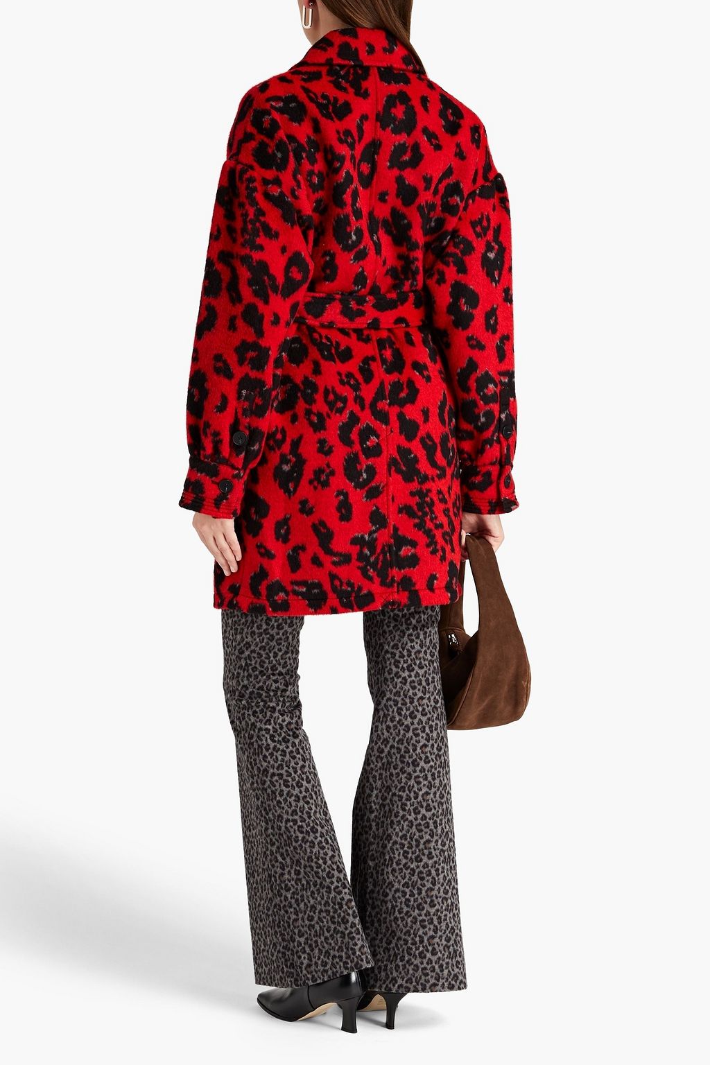 DIANE VON FURSTENBERG Manon 레오파드 프린트 브러시드 울 혼방 벨티드 펠트 코트