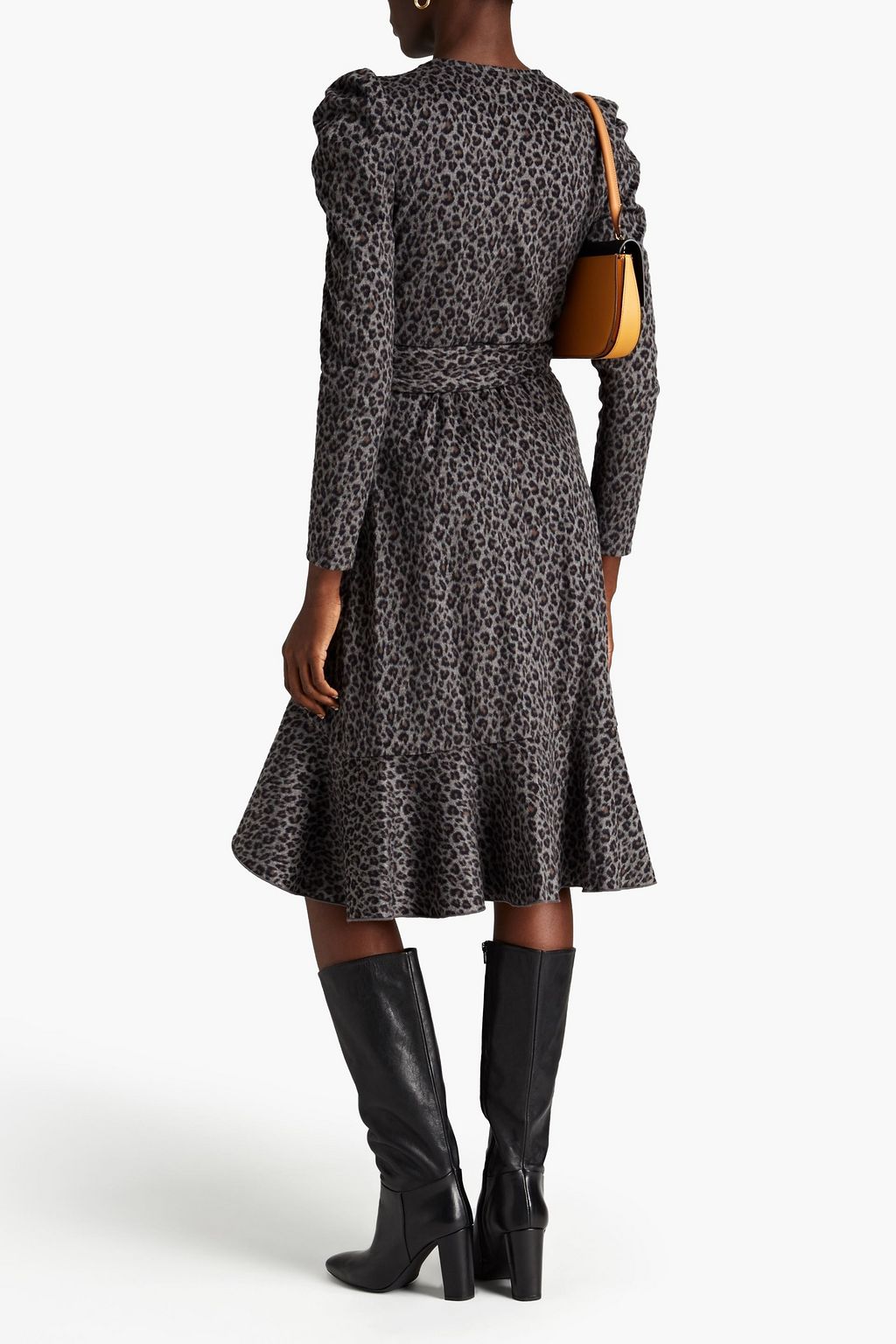 DIANE VON FURSTENBERG 랩 스타일 레오파드 프린트 브러시드 코튼 울 혼방 플란넬 드레스