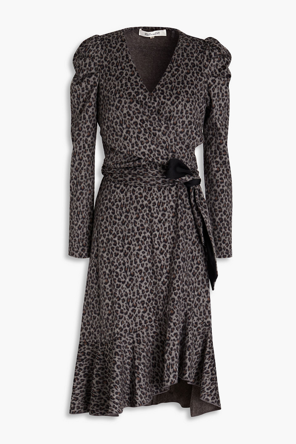 DIANE VON FURSTENBERG SIENNA WRAP-EFFECT LEOPARD-PRINT BRUSHED COTTON AND WOOL-BLEND DRESS 3074457345631414301