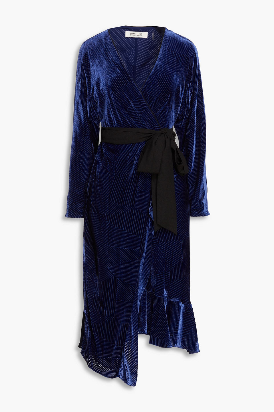Tulisa ruffled devoré-velvet midi wrap dress
