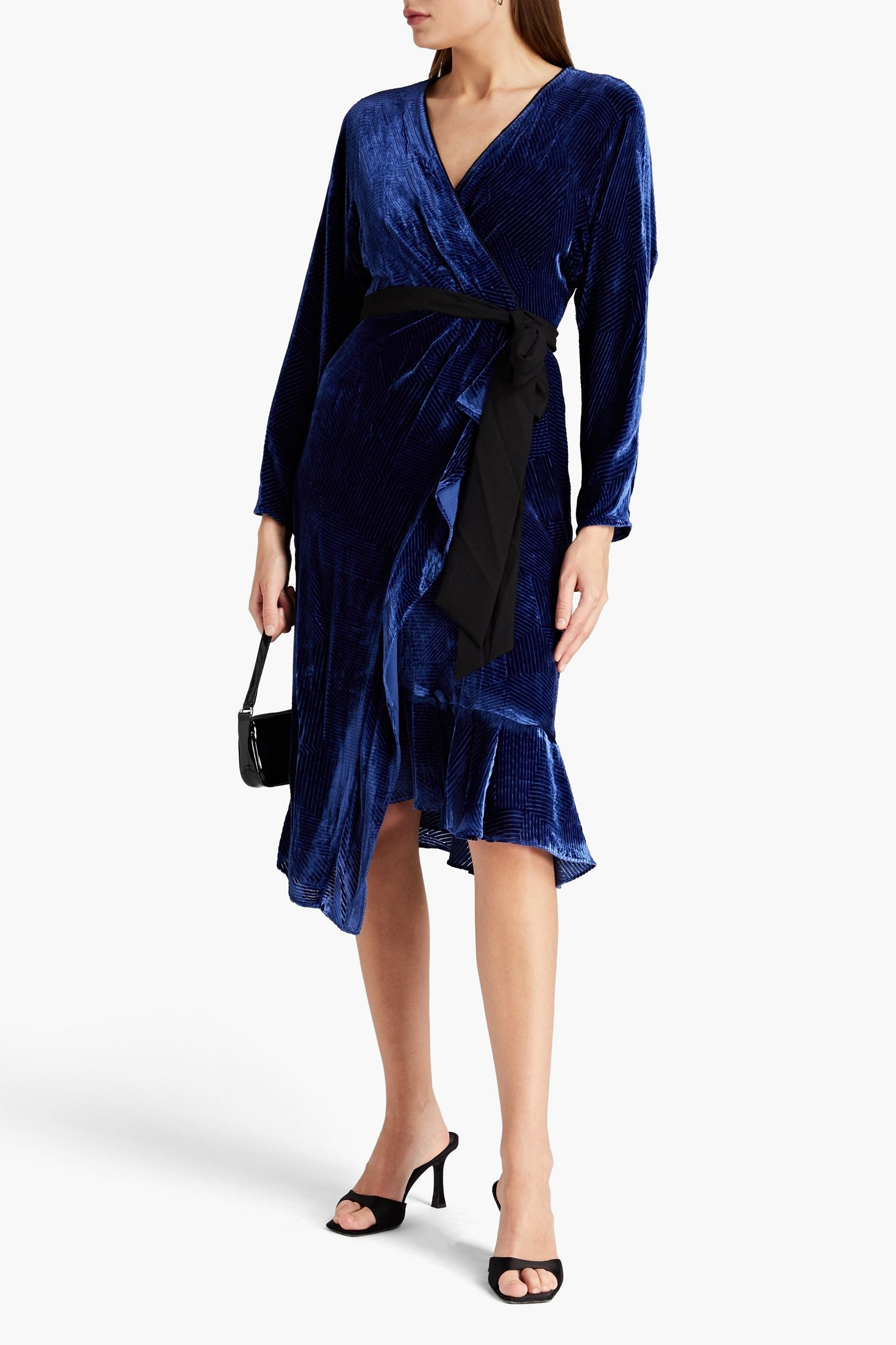 Diane von Furstenberg Tulisa ruffled devoré-velvet midi wrap dress