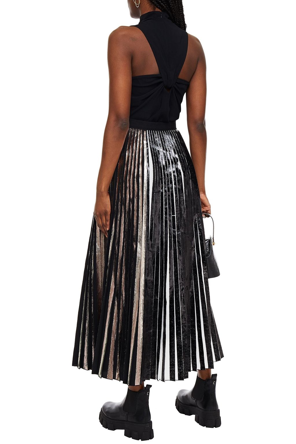 PROENZA SCHOULER Metallic-paneled pleated coated-cloqué maxi skirt
