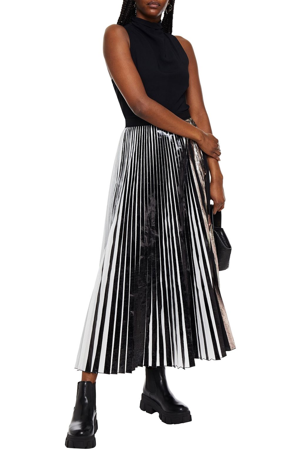 PROENZA SCHOULER Metallic-paneled pleated coated-cloqué maxi skirt