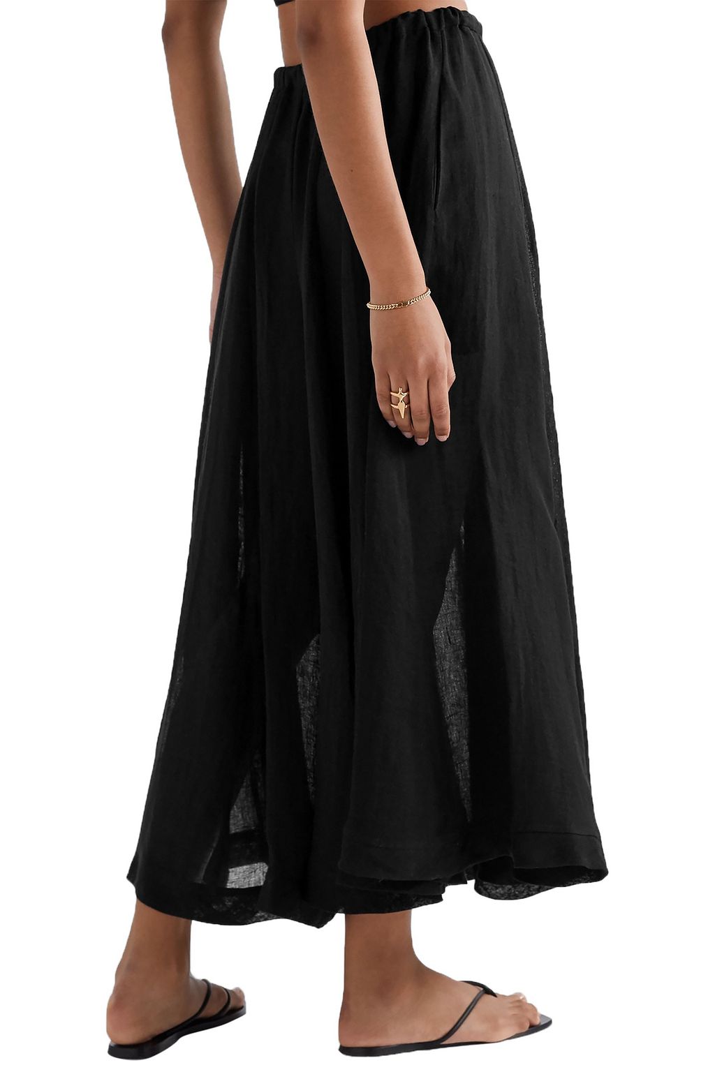 LISA MARIE FERNANDEZ Yasmin belted organic linen-blend gauze midi skirt
